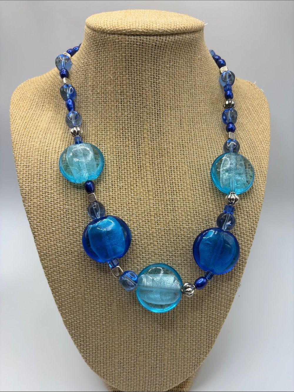 Blue Glass Bead Artisan Crafted Statement Necklace